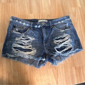 KanCan Medium Low Rise Distressed Denim Shorts